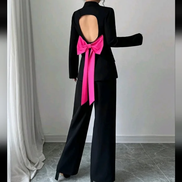 2pcs Women's Elegant Commuting Outfit: Straight Shoulder Long Sleeve - Picture 4 of 4